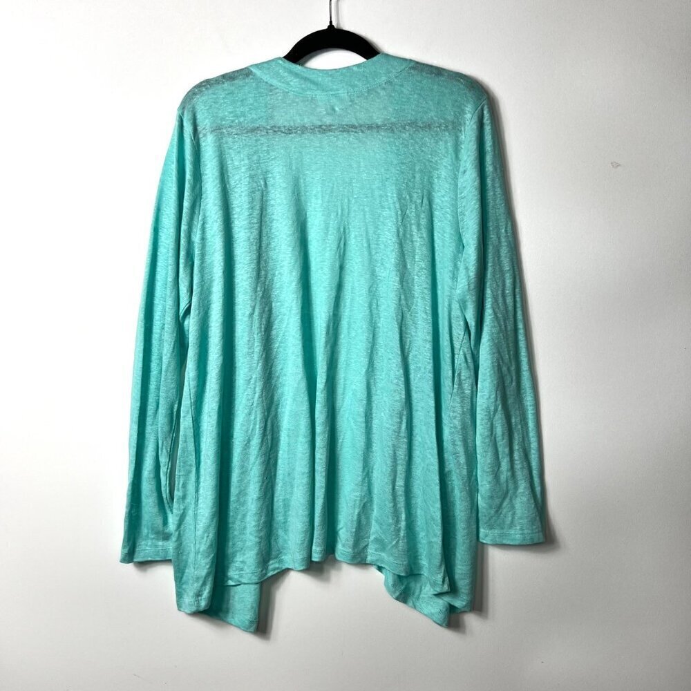 J. Jill Love Linen Cardigan‎ Sweater Womens Large Aqua Turquoise Open Front Knit - Picture 7 of 8